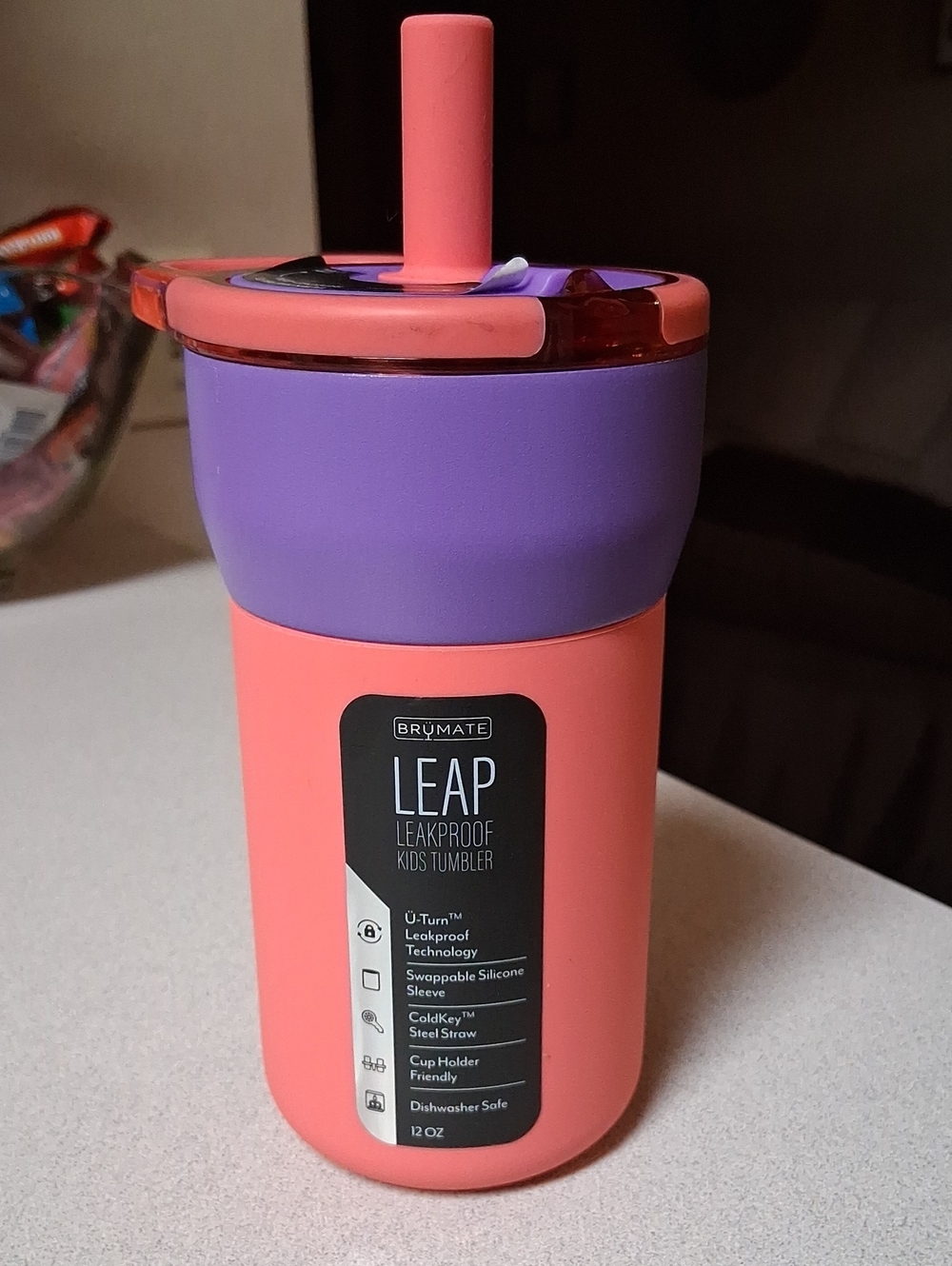 BNWT BRÜMATE LEAP 12OZ  Kids Leakproof Tumbler in Coral & Purple
